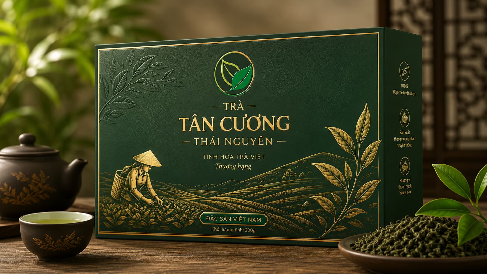 Chè Tân Cương truyền thống hộp ngang